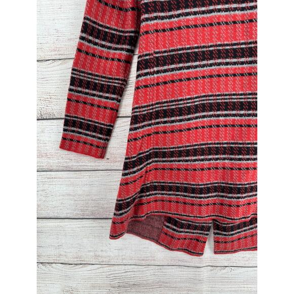 Field and Flower Striped Wool Open Front Cardigan Sweater Womens M Red Black - Picture 7 of 13